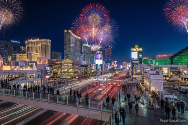 Fireworks light up the Las Vegas sky.