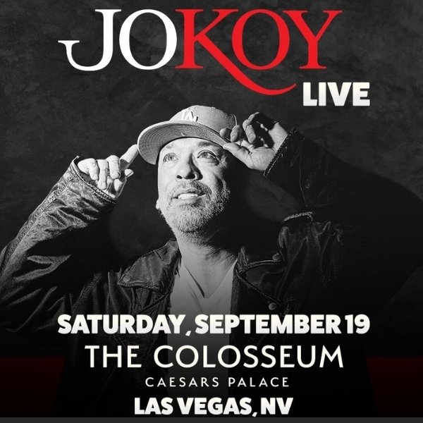 Jo Koy performing stand-up comedy live at The Colosseum at Caesars Palace in Las Vegas.