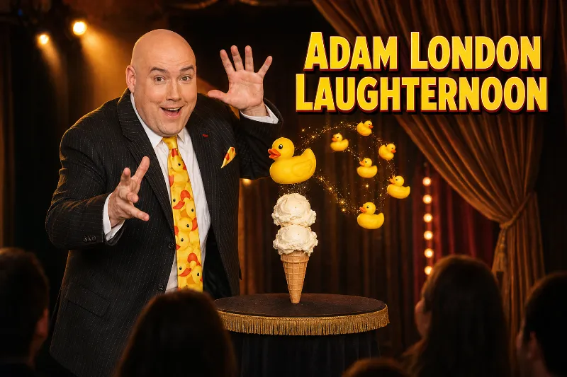 Adam London performs a duck-themed levitation illusion with a floating ice-cream cone during Laughternoon in Las Vegas.