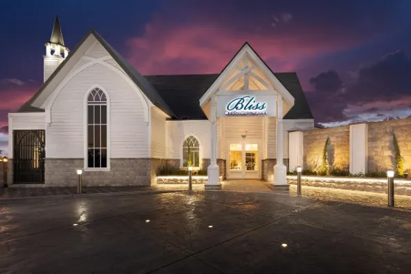 Modern ceremony room inside Bliss Wedding Chapel in Downtown Las Vegas