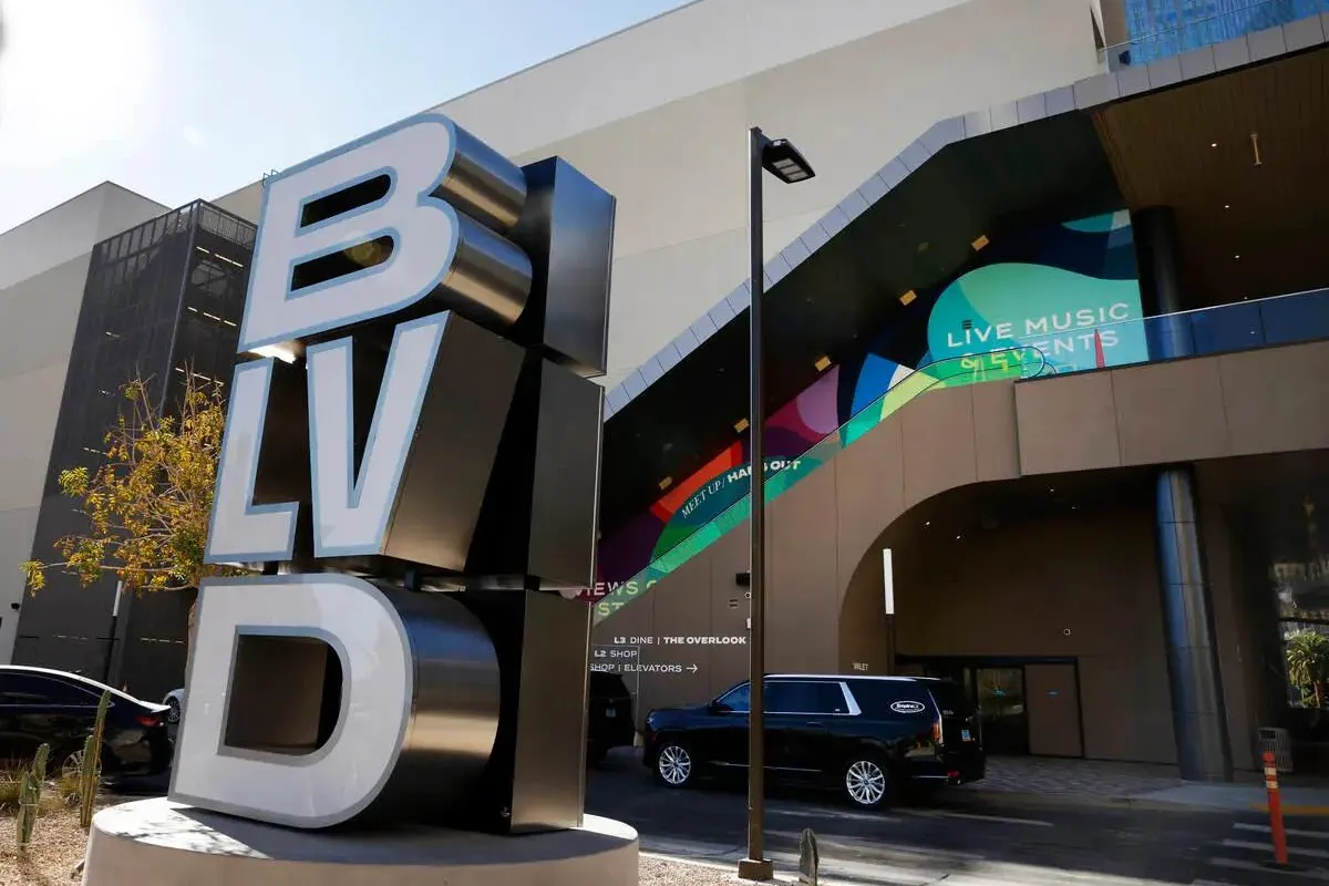 Large BLVD sign and completed entrance to BLVD Las Vegas on the Las Vegas Strip