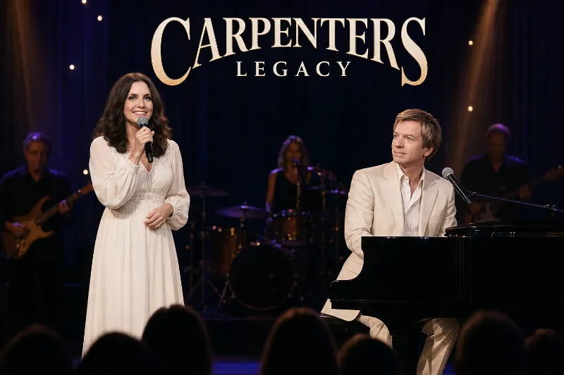 Sally Olson sings beside pianist Ned Mills during a Carpenters Legacy concert performance in Las Vegas.