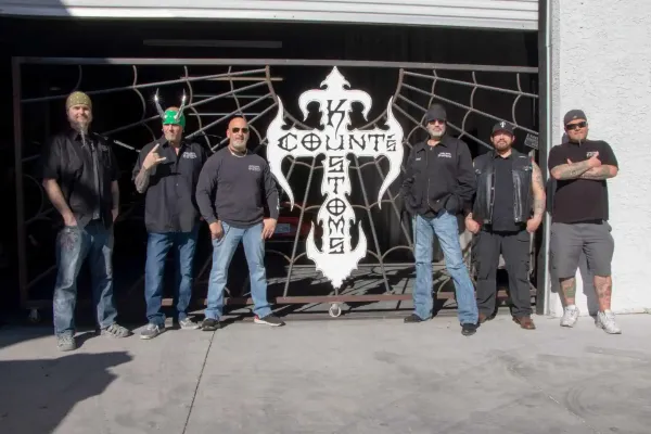 Cast members from Counting Cars outside the Count’s Kustoms shop in Las Vegas