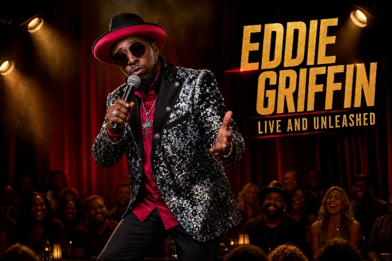 Eddie Griffin performs in a sparkling jacket before a laughing Las Vegas comedy audience for Live and Unleashed.