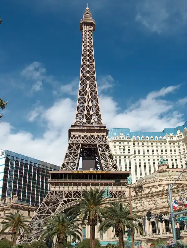 Close vertical view of the Eiffel Tower replica at Paris Las Vegas