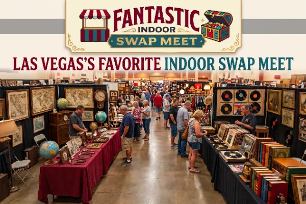 Shoppers browsing vendor booths at Fantastic Indoor Swap Meet in Las Vegas