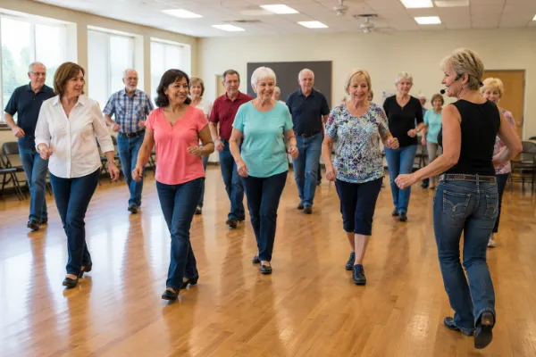 Adults age 50 and older participating in a daytime line dancing class in Henderson.