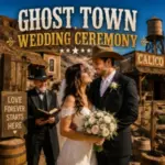 A couple exchanges vows during a rustic Ghost Town Wedding Ceremony near Las Vegas.