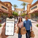 Shoppers carrying bags and browsing current deals at Las Vegas North Premium Outlets near Downtown Las Vegas.
