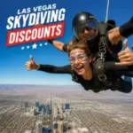 A tandem skydiving pair freefalls above the Las Vegas Valley during an unforgettable skydiving adventure.