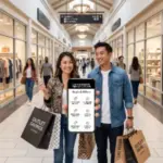 Shoppers carrying bags and checking current deals at Las Vegas South Premium Outlets