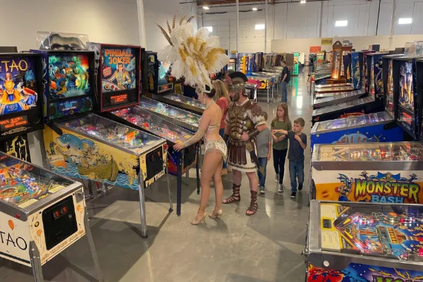 Rows of retro pinball machines at the Pinball Hall of Fame in Las Vegas