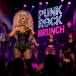 A high-energy performer entertains guests with live music during the Punk Rock Brunch in Las Vegas.