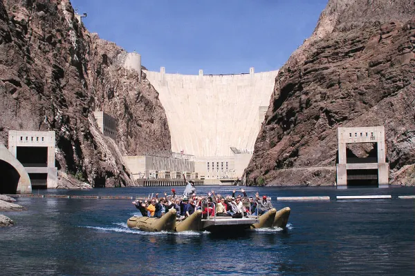 Hoover Dam raft tour on the Colorado River below Hoover Dam in Black Canyon