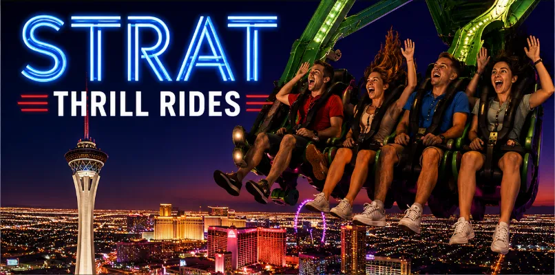 Thrill seekers riding high above Las Vegas on a STRAT tower attraction