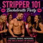 Friends celebrate with a fun dance lesson and entertainment during a Stripper 101 Bachelorette Party in Las Vegas.