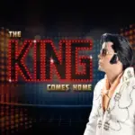 TAn Elvis impersonator wears a sequined white jacket in the King Comes Home.
