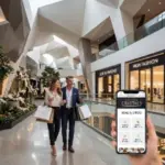 Visitors exploring luxury boutiques inside The Shops at Crystals on the Las Vegas Strip.
