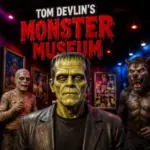 Guests admire life-size movie monsters, horror props, and special effects displays at Tom Devlin's Monster Museum in Las Vegas.