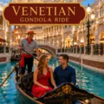 A gondolier guides guests along the indoor canals during a romantic Venetian Gondola Ride at The Venetian Las Vegas.