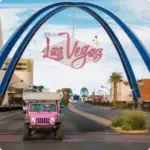 Pink Jeep at a vintage Las Vegas sightseeing stop.