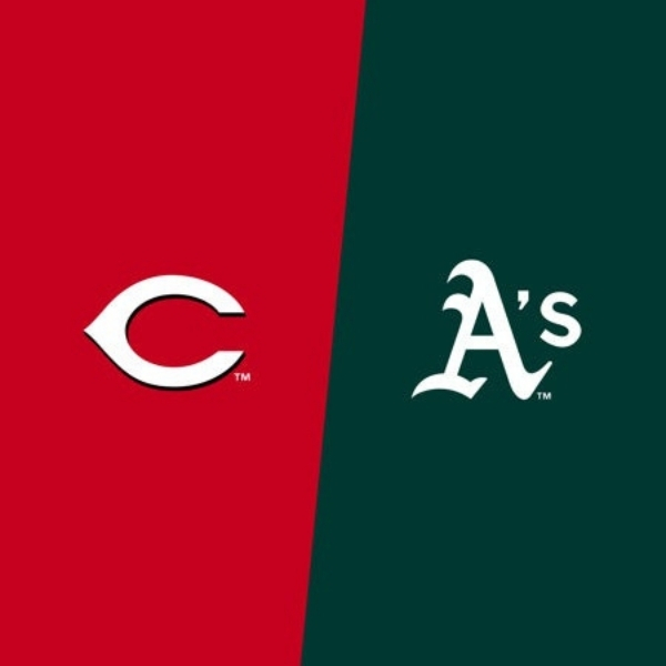 Cincinnati Reds and Athletics team logos promoting their June 2027 baseball series at Las Vegas Ballpark.