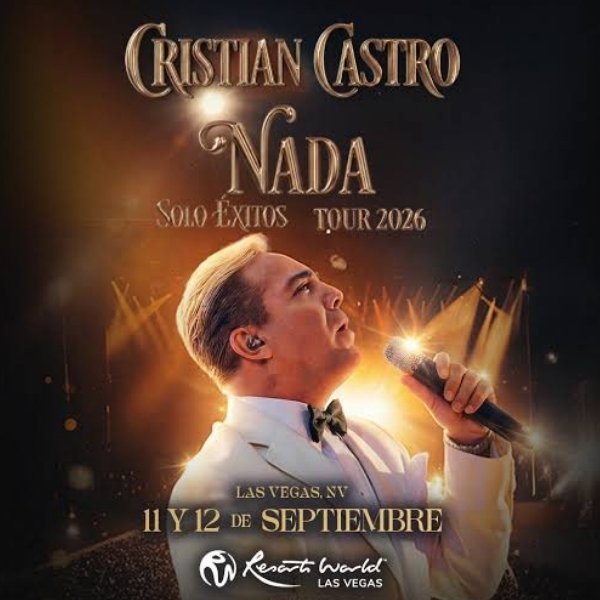 Cristian Castro performing romantic Latin pop songs during his Nada Solo Éxitos Tour at Resorts World Theatre in Las Vegas.