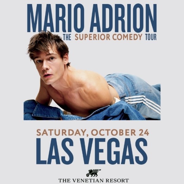 Mario Adrion promotional artwork for The Superior Comedy Tour at The Venetian Resort Las Vegas on October 24, 2026.