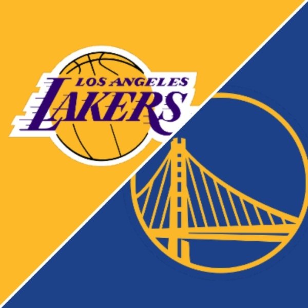 Golden State Warriors and Los Angeles Lakers logos promoting their NBA preseason game at T-Mobile Arena in Las Vegas.
