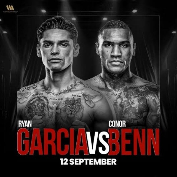 Ryan Garcia and Conor Benn promotional graphic for their WBC Fight Night boxing match at T-Mobile Arena in Las Vegas.