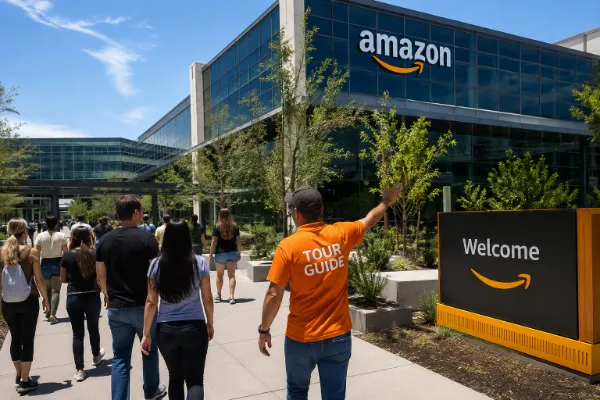 Entrance to the Amazon fulfillment center in Las Vegas where free public tours are offered