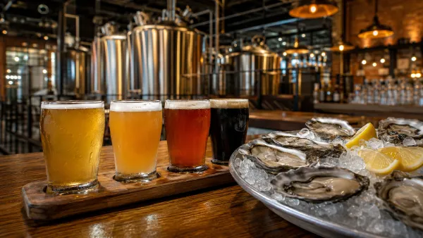 Craft beer flight and fresh oysters at Cin-Cin Brewhouse in the Las Vegas Arts District