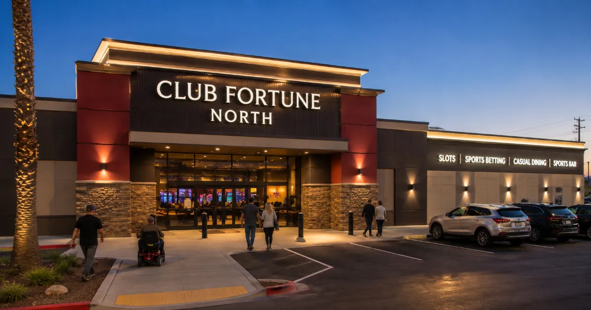 Club Fortune North casino entrance and renovated exterior on Las Vegas Boulevard North.