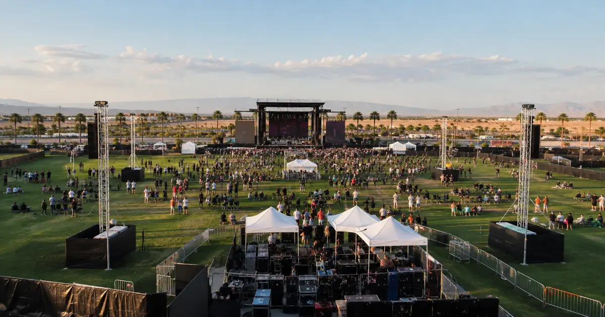 Outdoor event setup on the grass field at Desert Breeze Event Center in Las Vegas.