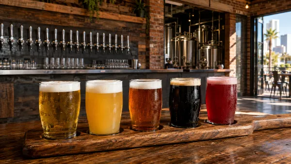 Craft beer tasting flight inside Hop Nuts Brewing in the Las Vegas Arts District