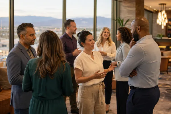 Business owners and professionals networking at an event in Las Vegas