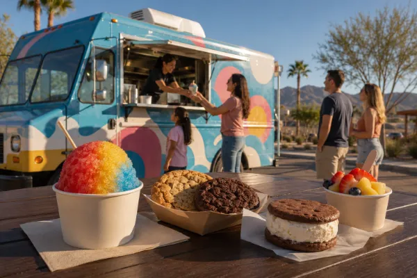 Desserts and colorful frozen treats served by a Las Vegas food truck