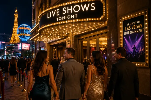 Guests arrive at a Las Vegas theater for live shows and entertainment during Labor Day weekend.