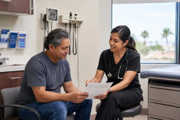 A Las Vegas resident meets with a medical provider at an affordable community health clinic.