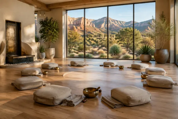 Peaceful meditation and spiritual wellness sanctuary overlooking the Las Vegas desert