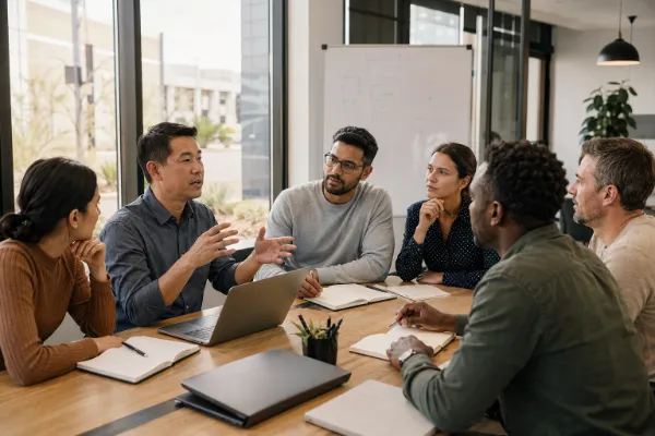 Entrepreneurs and technology professionals collaborating at a Las Vegas startup meetup