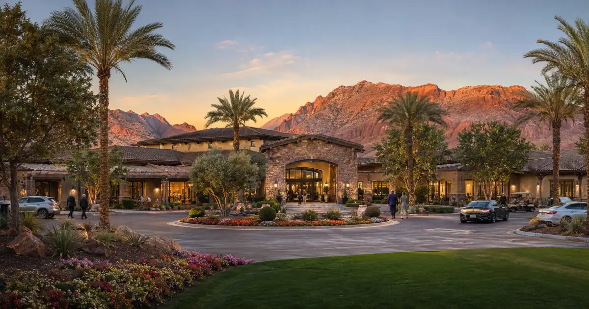 Red Rock Country Club's landscaped clubhouse and golf-course setting with Red Rock Canyon scenery in Summerlin, Las Vegas.