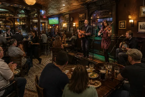 An Irish band performs for guests inside Rí Rá Irish Pub at Mandalay Place in Las Vegas.