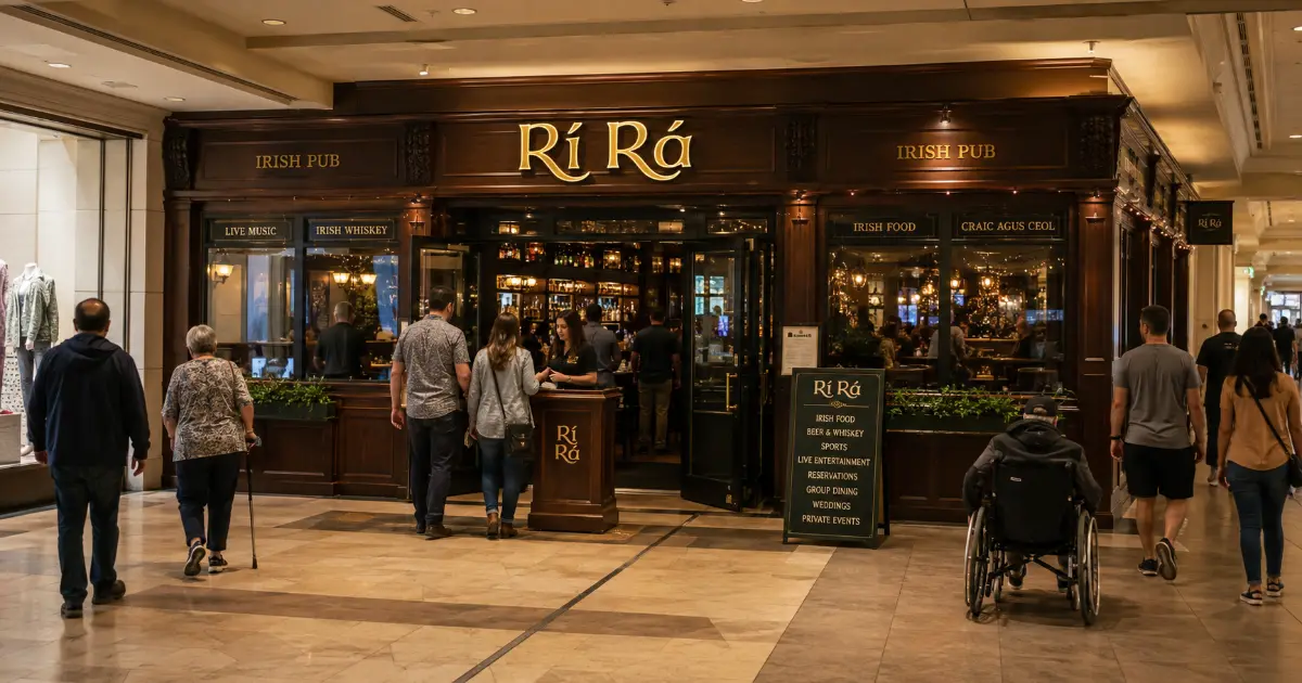 Guests arrive at Rí Rá Irish Pub inside The Shoppes at Mandalay Place in Las Vegas.
