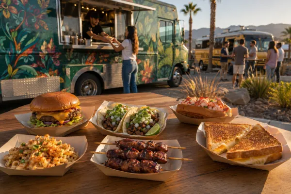 A selection of savory dishes served by Las Vegas food trucks
