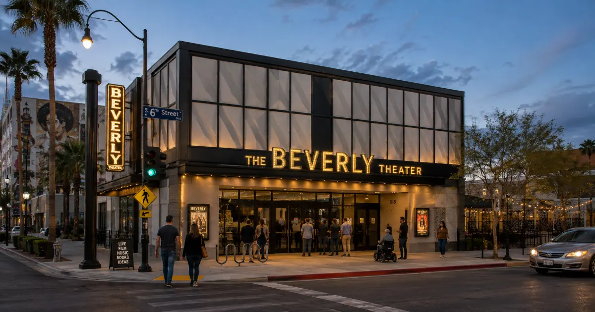 Guests approach The Beverly Theater entrance in Downtown Las Vegas.
