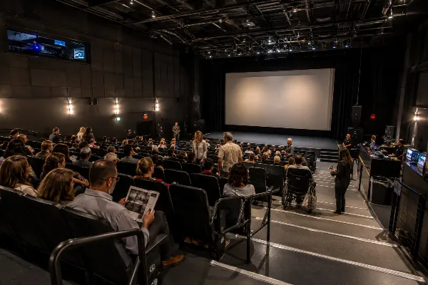 Guests take their seats for an independent film screening inside The Beverly Theater in Las Vegas.