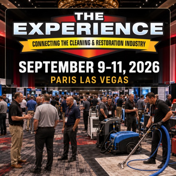 The Experience Convention & Trade Show at Paris Las Vegas, September 9–11, 2026, with cleaning and restoration professionals on the convention floor.