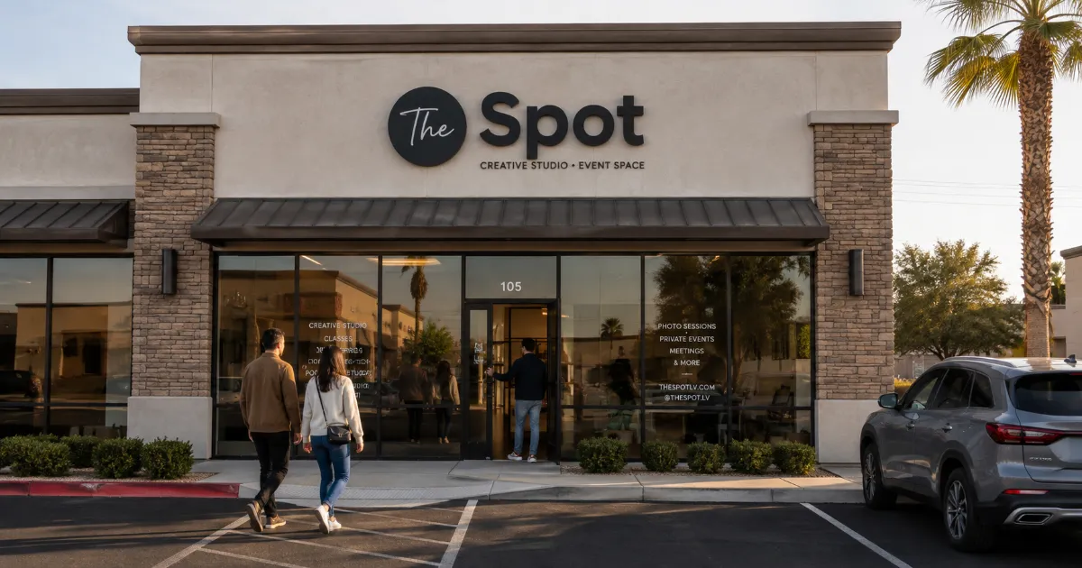 The entrance to The Spot creative studio and small-event venue on South Eastern Avenue in Las Vegas.