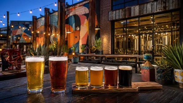 Craft beers on the colorful patio at Voodoo Brewing Company in the Las Vegas Arts District